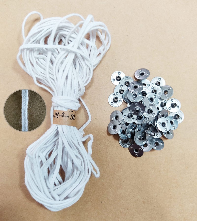 R Wellness Candle Wicks for Candle Making, 360 Inch Long Flat Braid Super Thick with 75 Piece Sustainers for Bigger Diameter Candle - Image 1