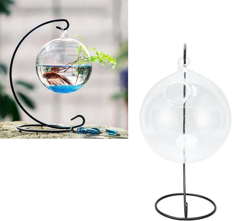 حوض أسماك زجاجي صغير مع حامل لتزيين المنزل والمكتب والحدائق - Image 2