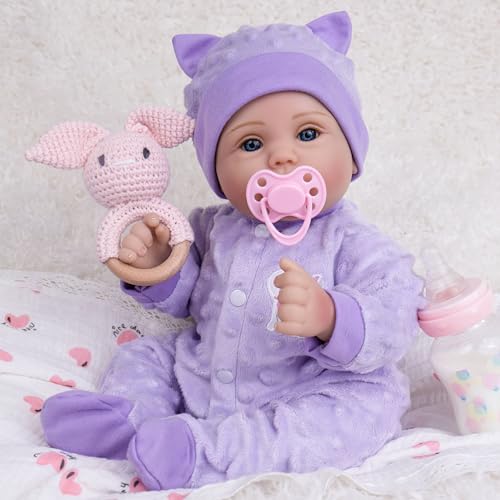 Milidool Lifelike Reborn Baby Dolls Girl18 inch Realistic Newborn Baby Dolls Nice Gift for for Kids Age 3 Purple Clothes - Image 1