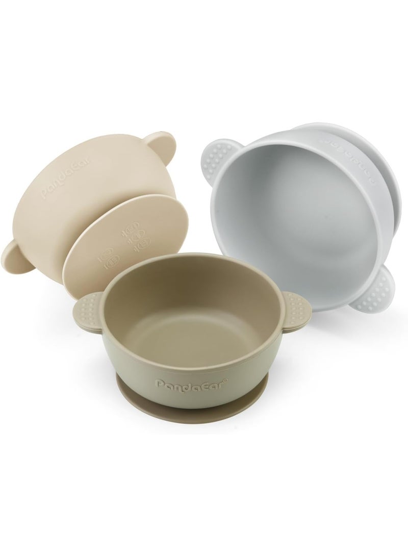 PandaEar 3 Pack Baby Bowls with Suction| Stay Put Silicone Food Bowl for Babies Kids Toddlers Infants| Food Grade Soft Safe BPA-Free Silicone (Brown Grey Tan) - Image 1
