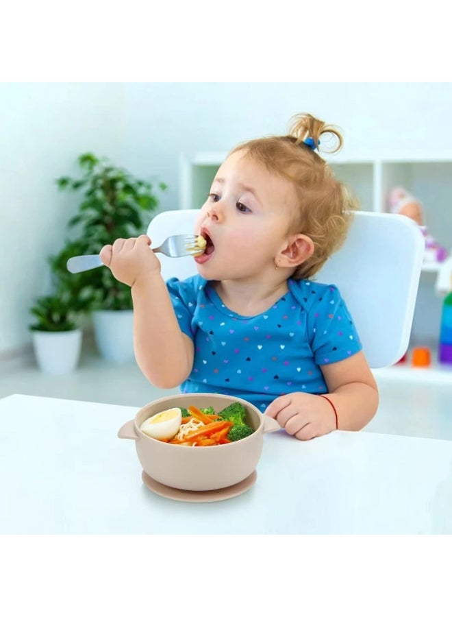 PandaEar 3 Pack Baby Bowls with Suction| Stay Put Silicone Food Bowl for Babies Kids Toddlers Infants| Food Grade Soft Safe BPA-Free Silicone (Brown Grey Tan) - Image 2