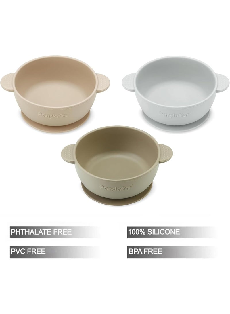 PandaEar 3 Pack Baby Bowls with Suction| Stay Put Silicone Food Bowl for Babies Kids Toddlers Infants| Food Grade Soft Safe BPA-Free Silicone (Brown Grey Tan) - Image 4