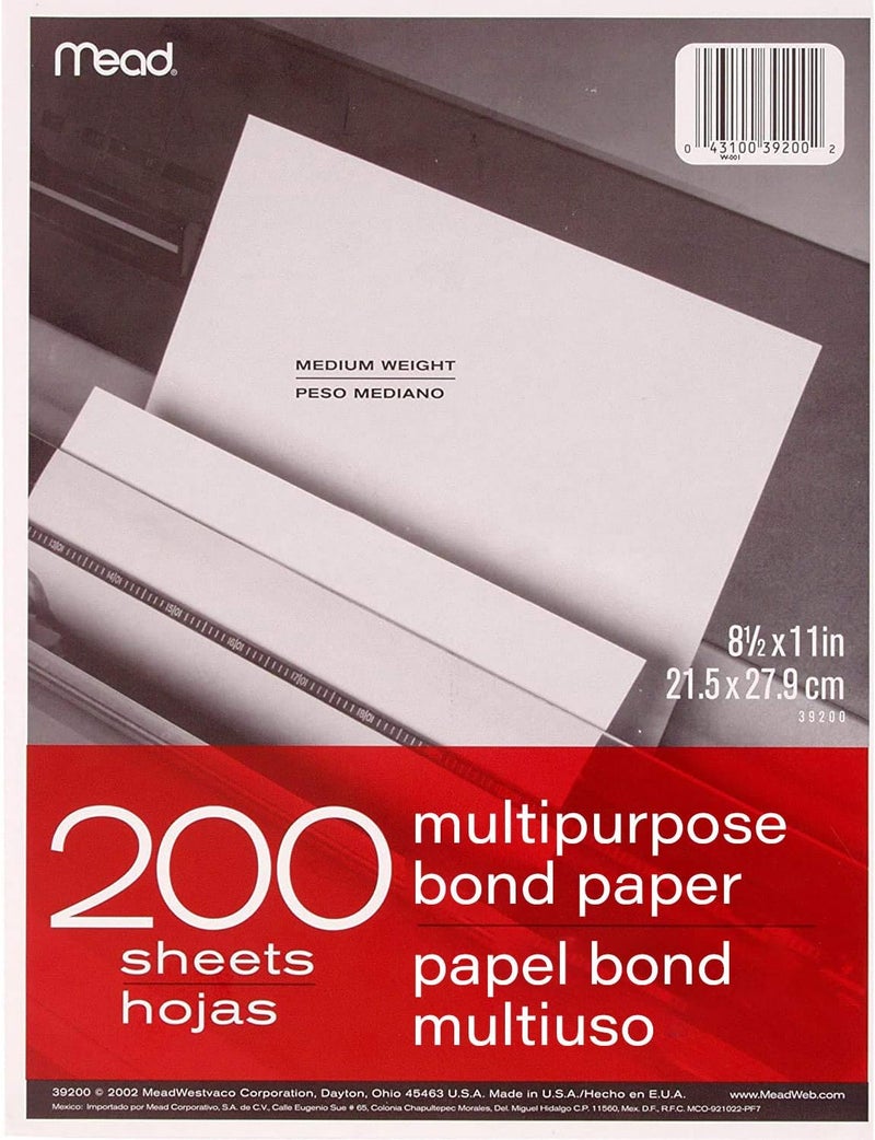 Mead Typing Paper, 8-1/2" x 11", Letter Size, White, 200 Sheets/Pack