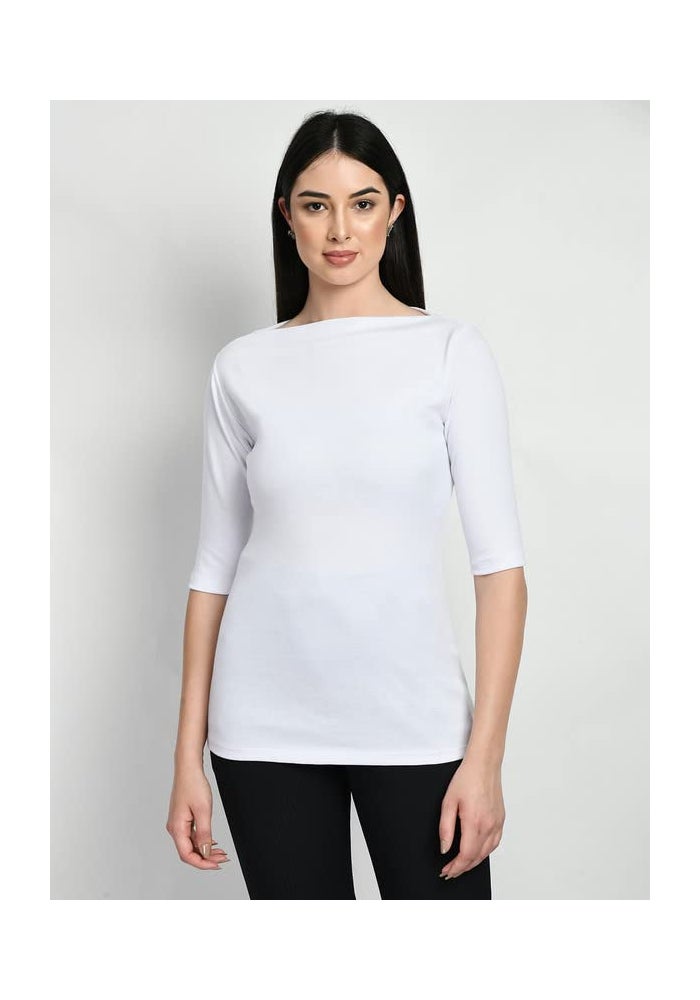 Exude White Boat Neck T-Shirt for Women - Image 5