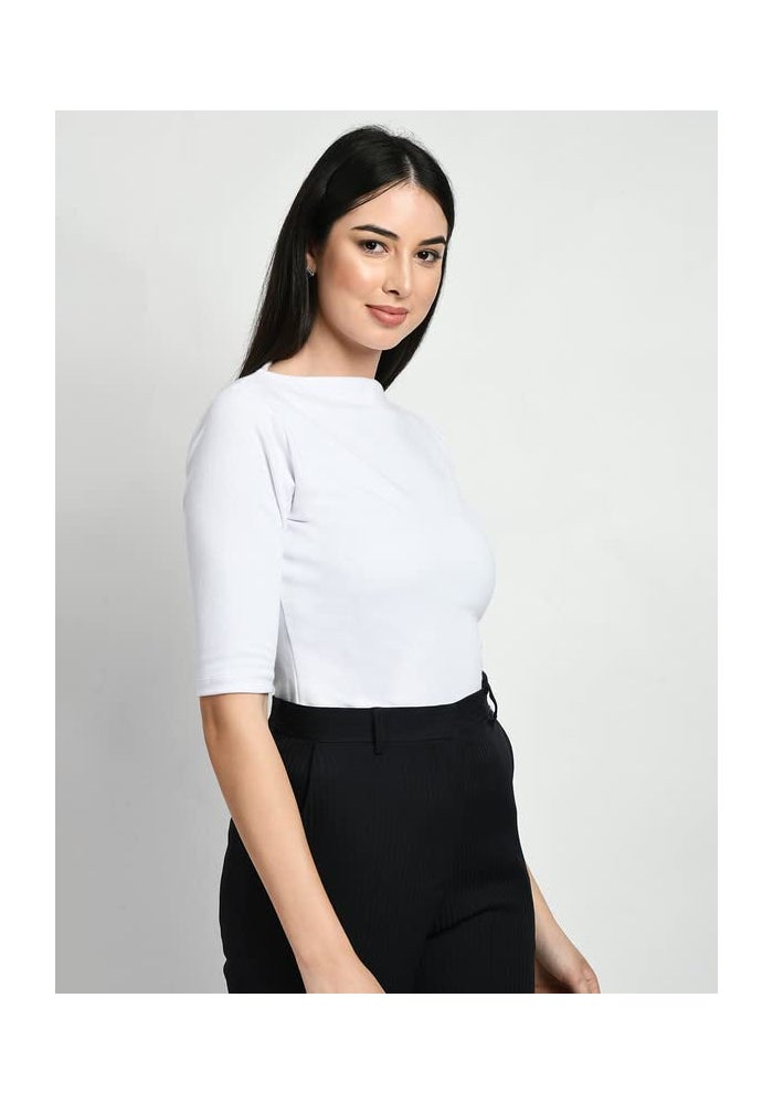 Exude White Boat Neck T-Shirt for Women - Image 3