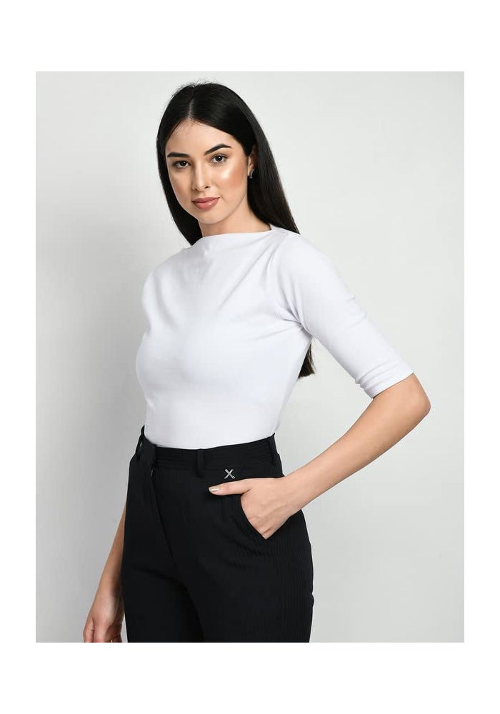 Exude White Boat Neck T-Shirt for Women - Image 2
