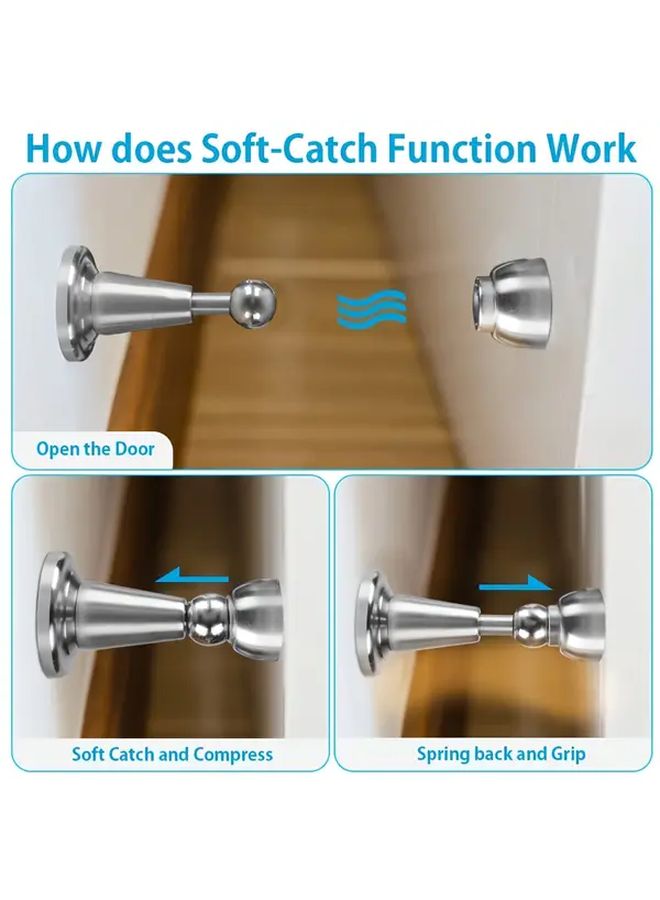 2Pcs Magnetic Door Stoppers Stainless Steel No Drill Wall Floor Mount Strong Hold - Image 4
