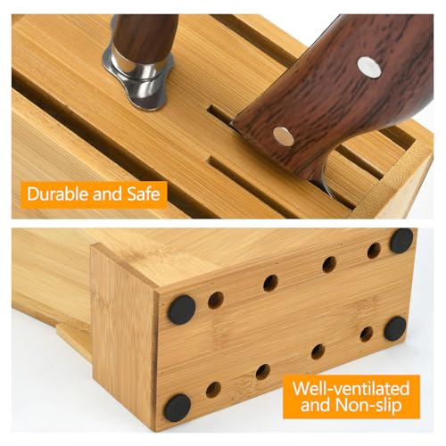 BSDLZCH Wood Knife Block, Kitchen Knife Holder Countertop 6 Slots Knife Block with Scissors Slot Kitchen Knife Set for Knife, Scissor, Sharpenner Knife Organizer - Image 4