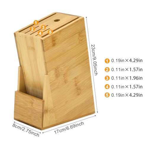 BSDLZCH Wood Knife Block, Kitchen Knife Holder Countertop 6 Slots Knife Block with Scissors Slot Kitchen Knife Set for Knife, Scissor, Sharpenner Knife Organizer - Image 2