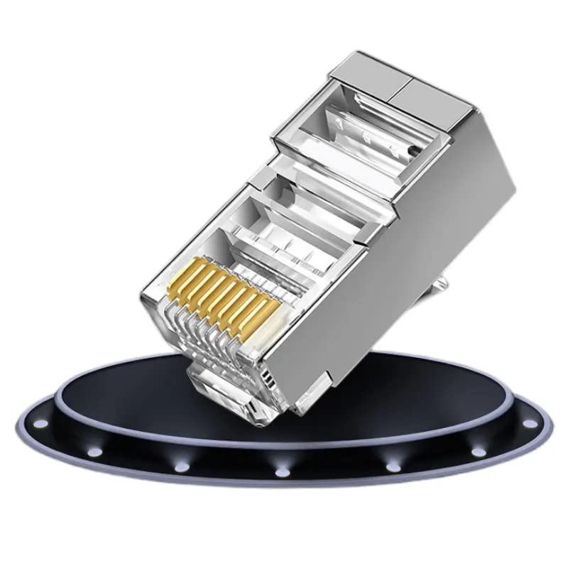 SETH ENTERPRISES Shielded RJ45 Cat6 Cat 6A Connectors - Pass Through Connector Gold Plated 3 Prong 8P8C Modular Plugs for FTP/STP Stranded Ethernet Cable & Solid Wire 23AWG (50pcs pack) - Image 1