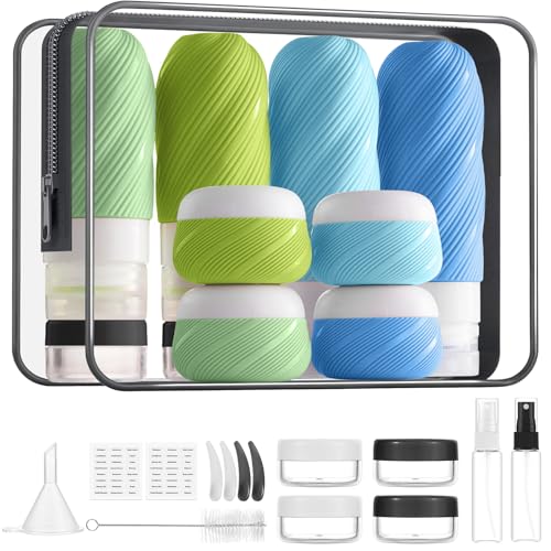 LitBear 23 Pack TSA Approved Travel Bottles for Toiletries, Leak Proof Refillable Travel Size Containers Kit with Silicone Squeezable Bottles Jars for Shampoo Lotion Conditioner, in Clear Bag, Blue - Image 1