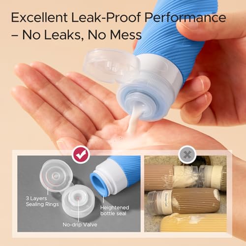 LitBear 23 Pack TSA Approved Travel Bottles for Toiletries, Leak Proof Refillable Travel Size Containers Kit with Silicone Squeezable Bottles Jars for Shampoo Lotion Conditioner, in Clear Bag, Blue - Image 3