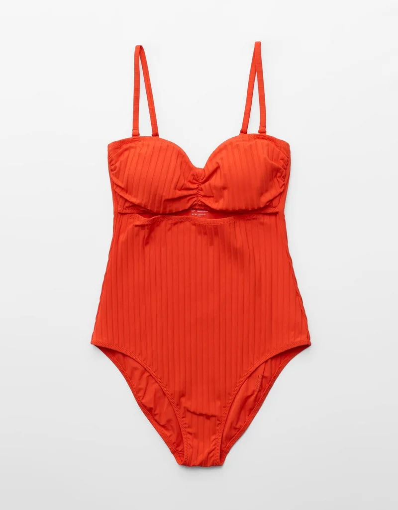 Aerie  Aerie Ruched Bandeau Cheeky One Piece Swimsuit for Women | Best Price UAE