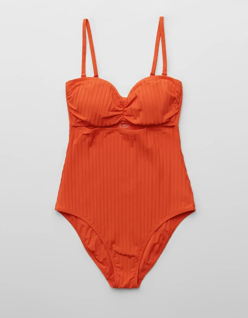Aerie  Aerie Ruched Bandeau Cheeky One Piece Swimsuit for Women | Best Price UAE