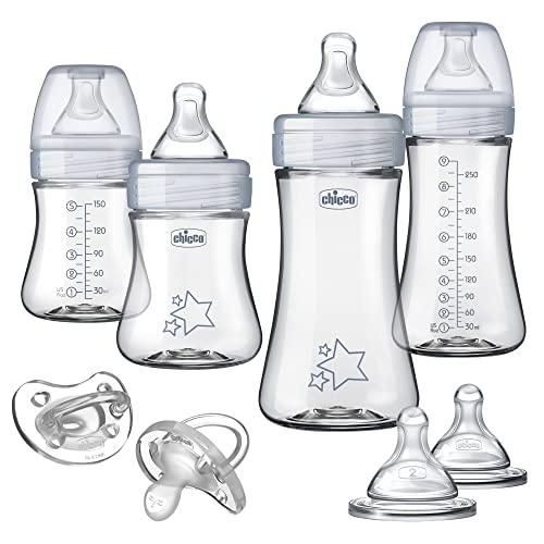 Chicco Duo Newborn Hybrid Baby Bottle Starter Gift Set with Invinci-Glass Inside and Plastic Outside | Dishwasher, Bottle Warmer, and Electric Sterilizer Safe | Intui-Latch Nipple | Clear/Grey - Image 1