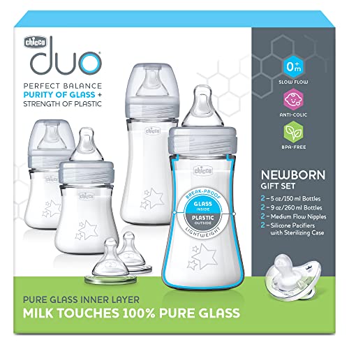 Chicco Duo Newborn Hybrid Baby Bottle Starter Gift Set with Invinci-Glass Inside and Plastic Outside | Dishwasher, Bottle Warmer, and Electric Sterilizer Safe | Intui-Latch Nipple | Clear/Grey - Image 2