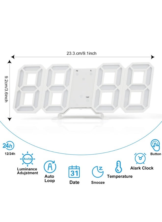 Kueh 3D Digital Alarm Clock,Wall LED Number Time Clock with 3 Auto Adjust Brightness Levels，Modern Night Light LED Electronic Clock Date,Temperature Display - Image 2