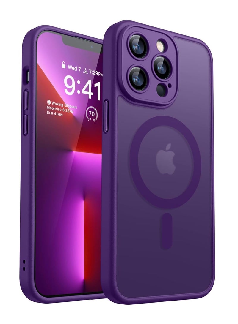 ESCASE Magnetic Cover for iPhone 13 Pro Max 6.7 Inch, MagSafe Compatible, Full Camera Protection, Translucent Matte Slim Protective Shockproof Case, Purple - Image 1