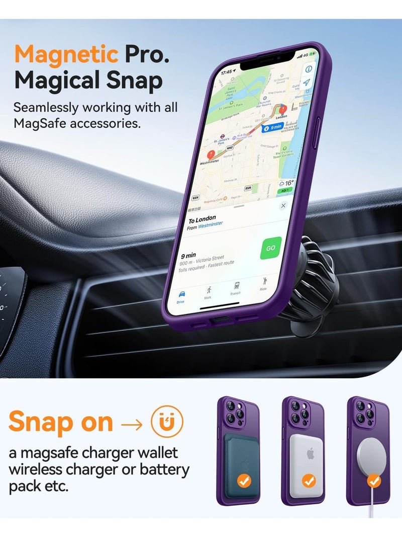 ESCASE Magnetic Cover for iPhone 13 Pro Max 6.7 Inch, MagSafe Compatible, Full Camera Protection, Translucent Matte Slim Protective Shockproof Case, Purple - Image 4