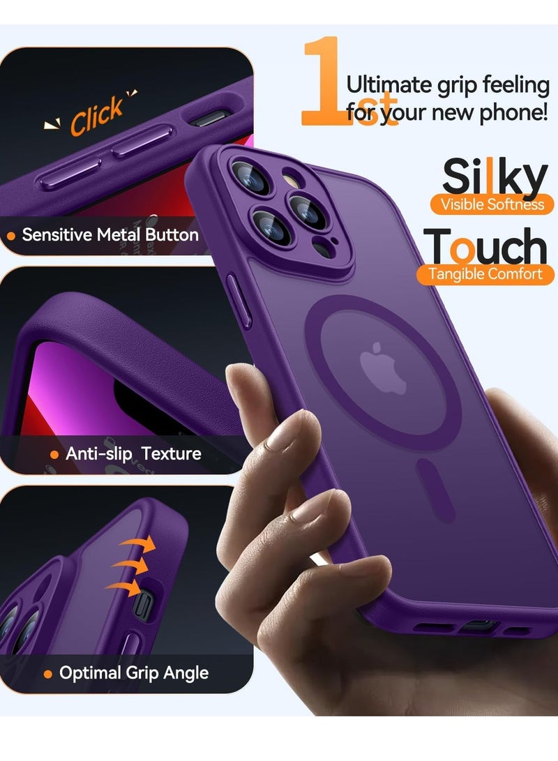 ESCASE Magnetic Cover for iPhone 13 Pro Max 6.7 Inch, MagSafe Compatible, Full Camera Protection, Translucent Matte Slim Protective Shockproof Case, Purple - Image 5