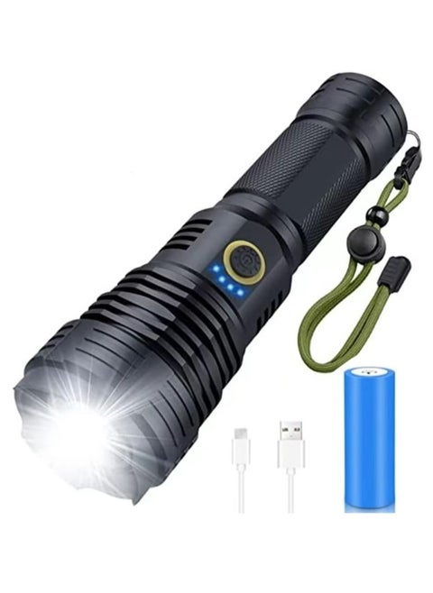 COOLBABY Rechargeable LED Torch High Lumen 90000 Lumen Super Bright Tactical Torch With 5 Light Modes And 26650 Battery Zoom Waterproof Torch With Zoom For Hiking Camping Ride Or Emergency (Black)