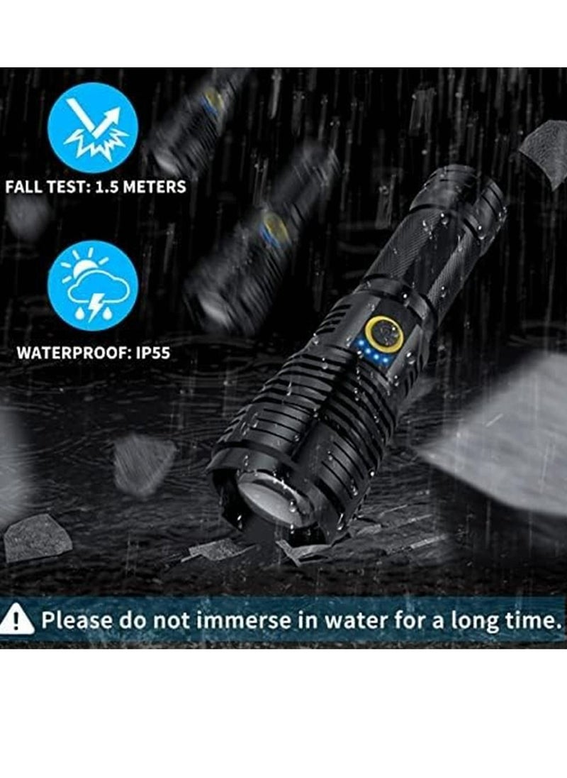 COOLBABY Rechargeable LED Torch High Lumen 90000 Lumen Super Bright Tactical Torch With 5 Light Modes And 26650 Battery Zoom Waterproof Torch With Zoom For Hiking Camping Ride Or Emergency (Black)