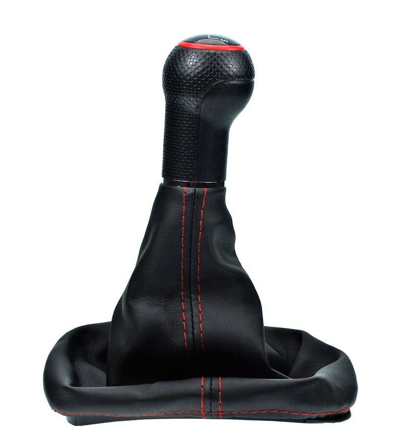 Generic L & P Car Design L&P A0254-1 Gear Stick Gaiter Black Stitching Red Gear Knob 5 Gears 12 mm Compatible with VW Golf 2 II 3 III Polo 6N Passat 35i UVM. GTI Look Clamp Plug Play Replacement Part  - Image 2