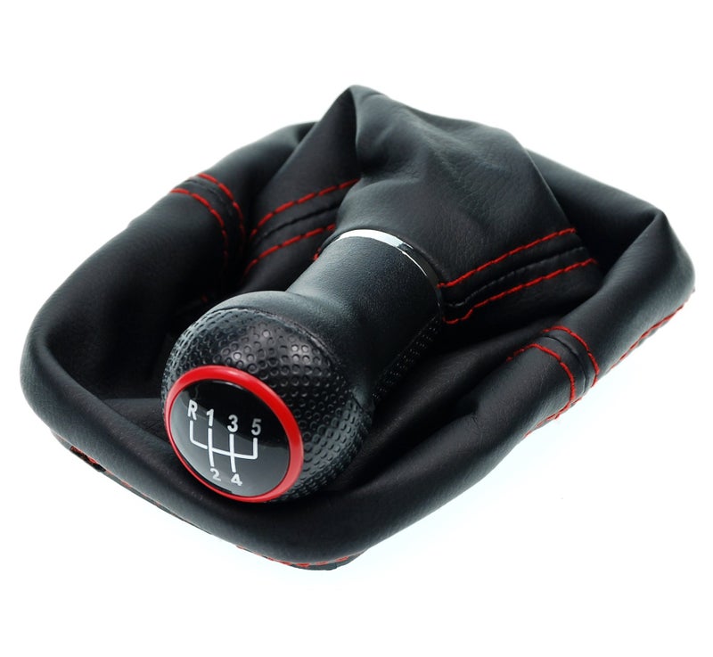 Generic L & P Car Design L&P A0254-1 Gear Stick Gaiter Black Stitching Red Gear Knob 5 Gears 12 mm Compatible with VW Golf 2 II 3 III Polo 6N Passat 35i UVM. GTI Look Clamp Plug Play Replacement Part  - Image 1