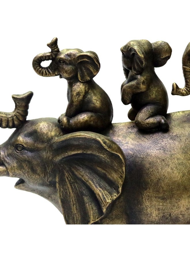 Nature's Mark 8" H 3 Baby Elephants Riding an Elephant Resin Statue Figurine Home Decorative Accent Decor (Bronze) - Image 2