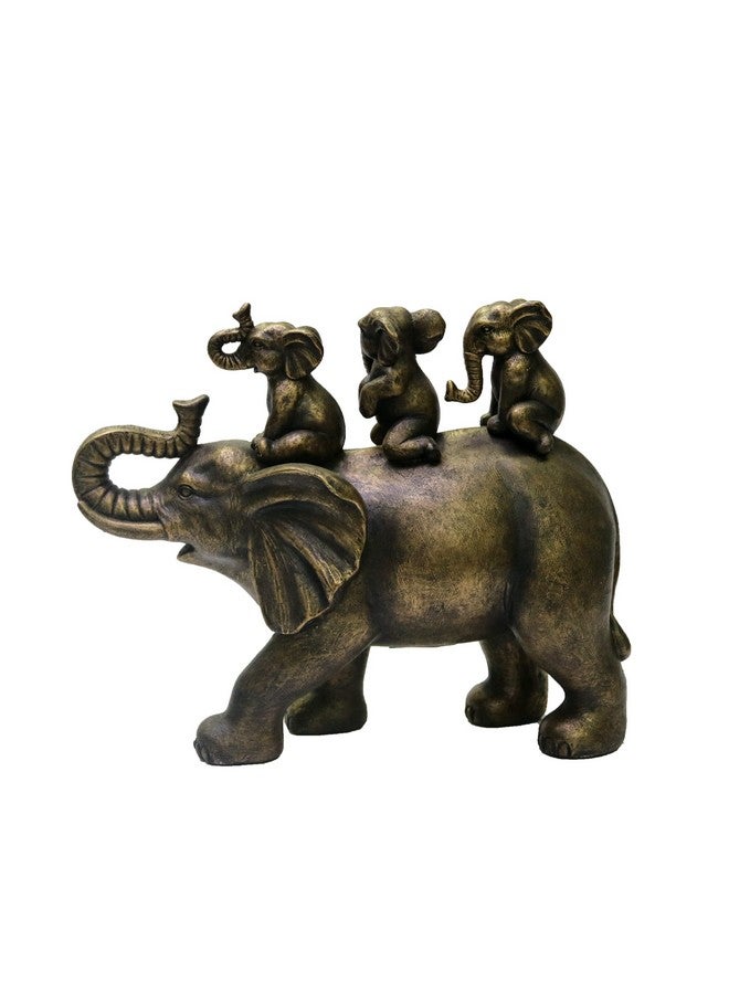 Nature's Mark 8" H 3 Baby Elephants Riding an Elephant Resin Statue Figurine Home Decorative Accent Decor (Bronze) - Image 1