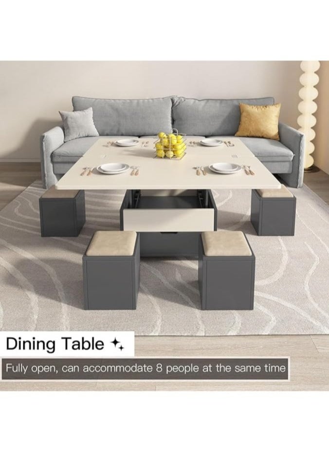 Multifunctional Adjustable Height Modern Dining Table Set Coffee Table Set