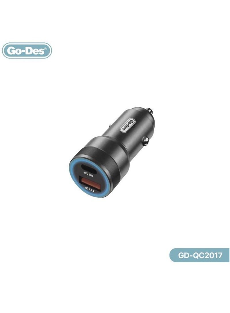 GO-DES Go Des GD-QC2017 45W USB + USB-C Car Charger Black - Image 1