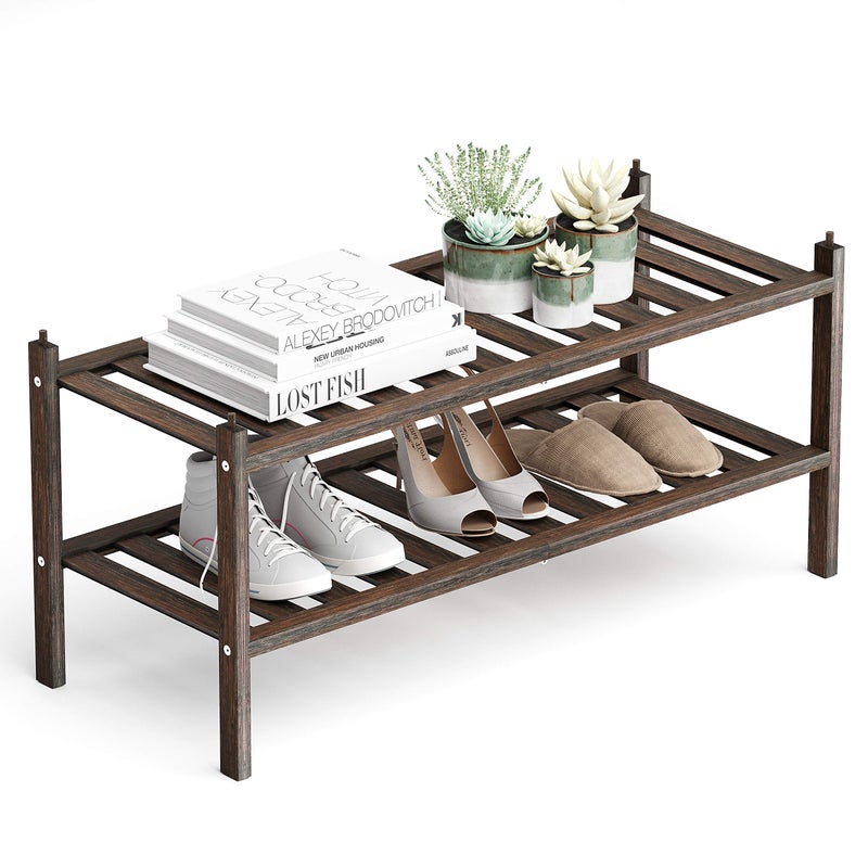 Dranixly Shoe Rack2Tier Bamboo Stackable Shelf Storage Organizer for Entryway Hallway and Closet 272x11x132 Mocha