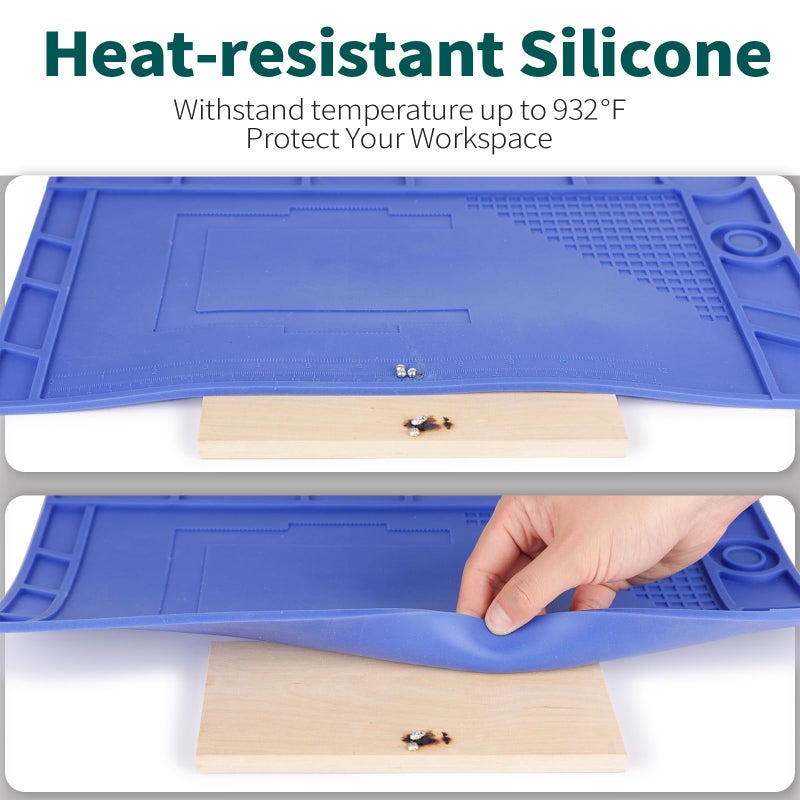 YIHUA M170 Heat-resistant Soldering Mat with Multiple Storage Slots, Built-in Ruler, Magnetic Zones, PCB Slot, Bendable Soft Silicone Soldering Mat, Dimensions 17.32*12.20*0.24 inches (440*310*6mm) - Image 5
