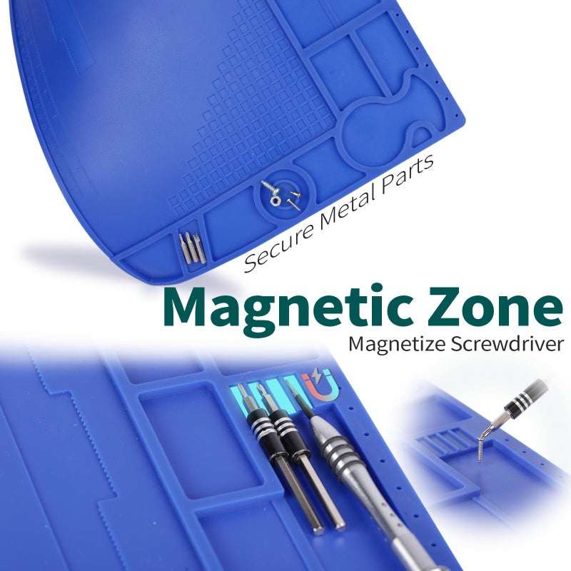 YIHUA M170 Heat-resistant Soldering Mat with Multiple Storage Slots, Built-in Ruler, Magnetic Zones, PCB Slot, Bendable Soft Silicone Soldering Mat, Dimensions 17.32*12.20*0.24 inches (440*310*6mm) - Image 4