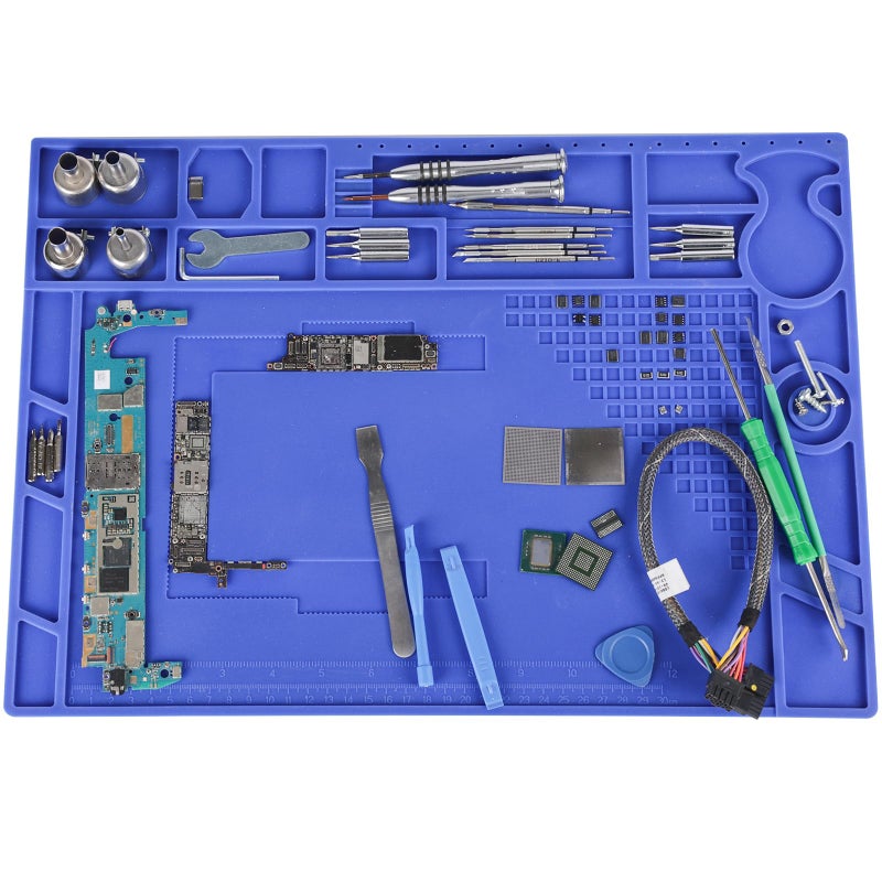 YIHUA M170 Heat-resistant Soldering Mat with Multiple Storage Slots, Built-in Ruler, Magnetic Zones, PCB Slot, Bendable Soft Silicone Soldering Mat, Dimensions 17.32*12.20*0.24 inches (440*310*6mm) - Image 1
