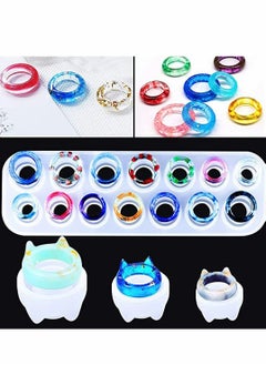 Y&D 17 Cavities Resin Ring Mold Silicone Jewelry Epoxy Casting Molds, for DIY Necklace Pendant, Earrings, Keychains, Crayons, Clay Crafts, With 3 Pieces of Cat Ears  - Image 1