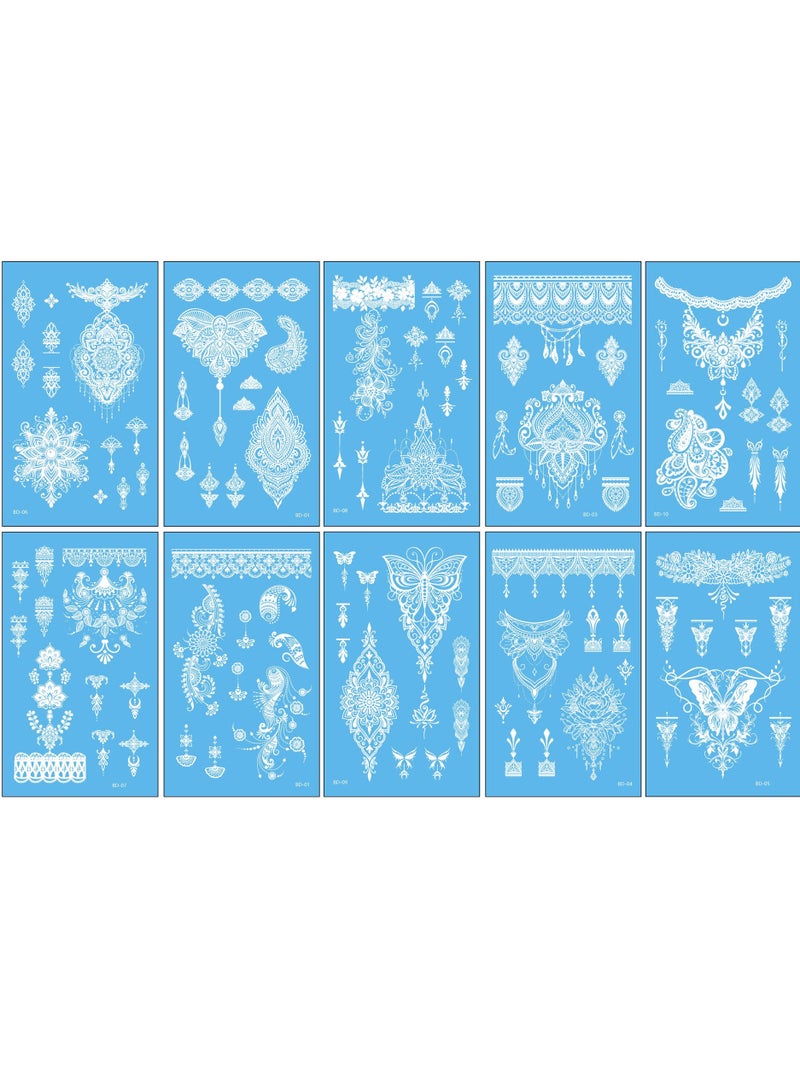 Nakhl 10 Sheets (120 pcs)  Henna Tattoo Stickers Kit for Hands，Bridal Mehndi, Wedding, Bachelorette Party, Festival (Elegant Floral u0026 Lace Designs) - Image 3