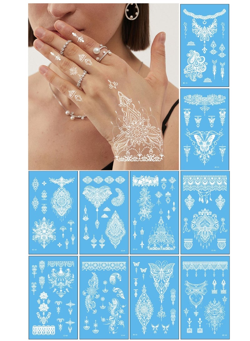 Nakhl 10 Sheets (120 pcs)  Henna Tattoo Stickers Kit for Hands，Bridal Mehndi, Wedding, Bachelorette Party, Festival (Elegant Floral u0026 Lace Designs) - Image 1