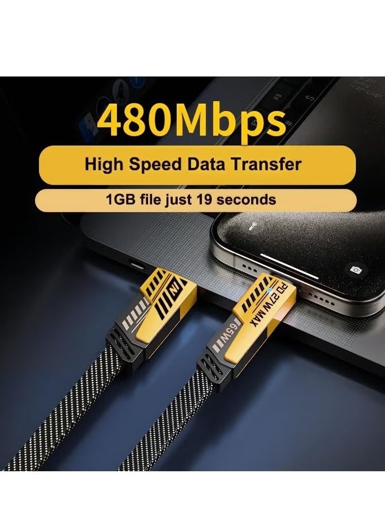 TIGER - 4-in-1 Multi Charging Cable, 120CM [65W] Fast Charging - iPhone 16/15/14/13 Pro Max, Airpods, iWatch, iPad, MacBook, Samsung S24/S23/S22 & Google (2M) - Image 1