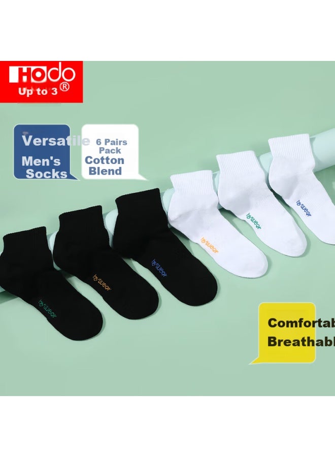 hongdou Hodo Men's Socks, Soft Cotton Breathable Mesh Casual Sports Commuter Mid-calf Socks, 6 Pairs Pack - Image 1