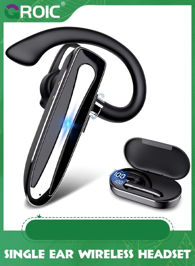 GROIC Bluetooth Earpiece for Phone Calls, Single Ear Wireless Headset with Noise Cancelling Mic, Hands-Free Earphones for Android iPhones, LED Display 500mAh Charging Case, for Driving, Business, Office - Image 1
