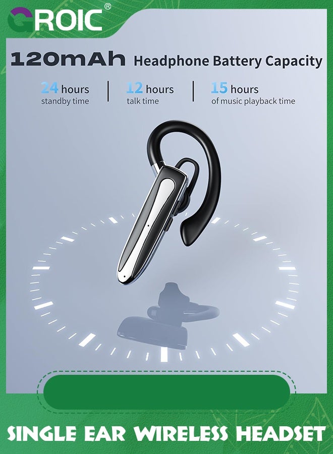 GROIC Bluetooth Earpiece for Phone Calls, Single Ear Wireless Headset with Noise Cancelling Mic, Hands-Free Earphones for Android iPhones, LED Display 500mAh Charging Case, for Driving, Business, Office - Image 3