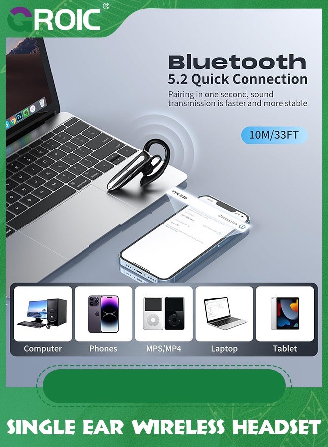 GROIC Bluetooth Earpiece for Phone Calls, Single Ear Wireless Headset with Noise Cancelling Mic, Hands-Free Earphones for Android iPhones, LED Display 500mAh Charging Case, for Driving, Business, Office - Image 2