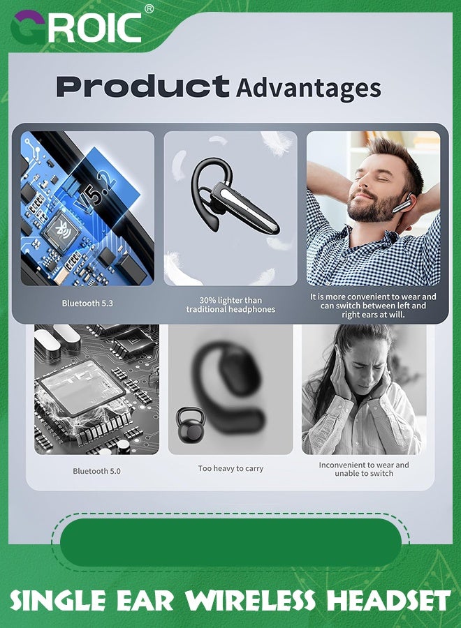 GROIC Bluetooth Earpiece for Phone Calls, Single Ear Wireless Headset with Noise Cancelling Mic, Hands-Free Earphones for Android iPhones, LED Display 500mAh Charging Case, for Driving, Business, Office - Image 5