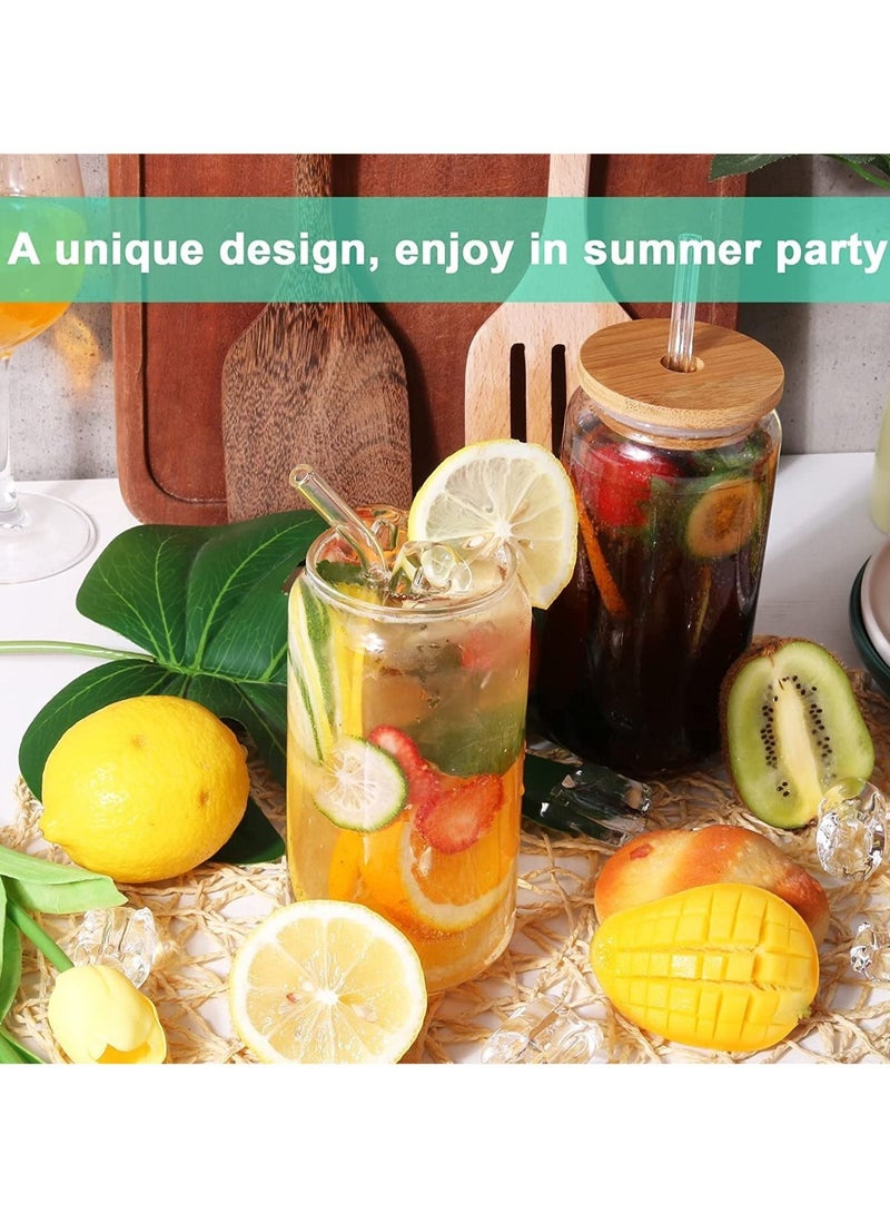 LEDIN Drinking Glasses Can Shaped with Bamboo Lids and Glass Straw 3pcs Set - 16oz (600ml) Coffee, Soda Glass, Beer Glasses, Iced Coffee Glasses, Cute Tumbler Cup, Heat-Resistant Drink Glass  - Image 4