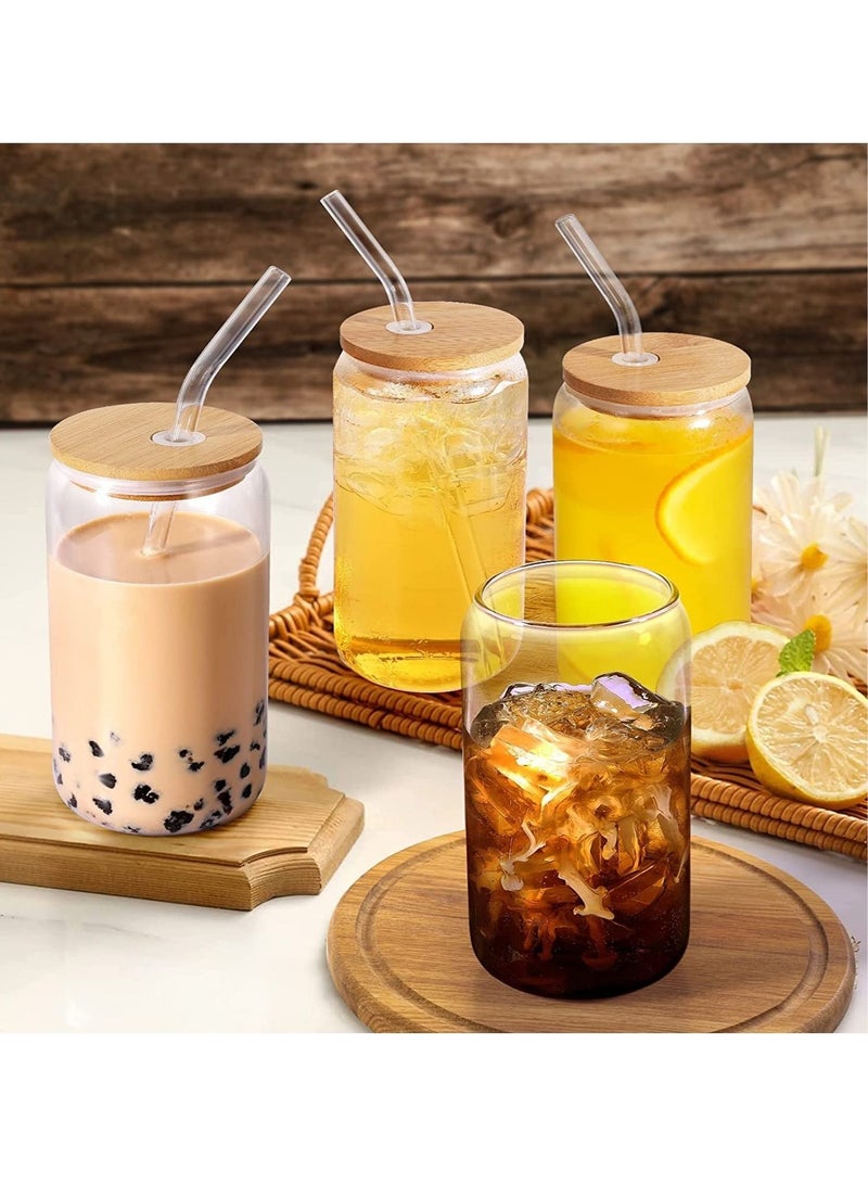 LEDIN Drinking Glasses Can Shaped with Bamboo Lids and Glass Straw 3pcs Set - 16oz (600ml) Coffee, Soda Glass, Beer Glasses, Iced Coffee Glasses, Cute Tumbler Cup, Heat-Resistant Drink Glass  - Image 2