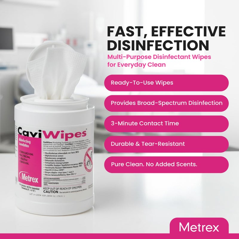 Metrex CaviWipes Disinfecting Towelettes Canister Wipes, 160 Count, White - Image 2
