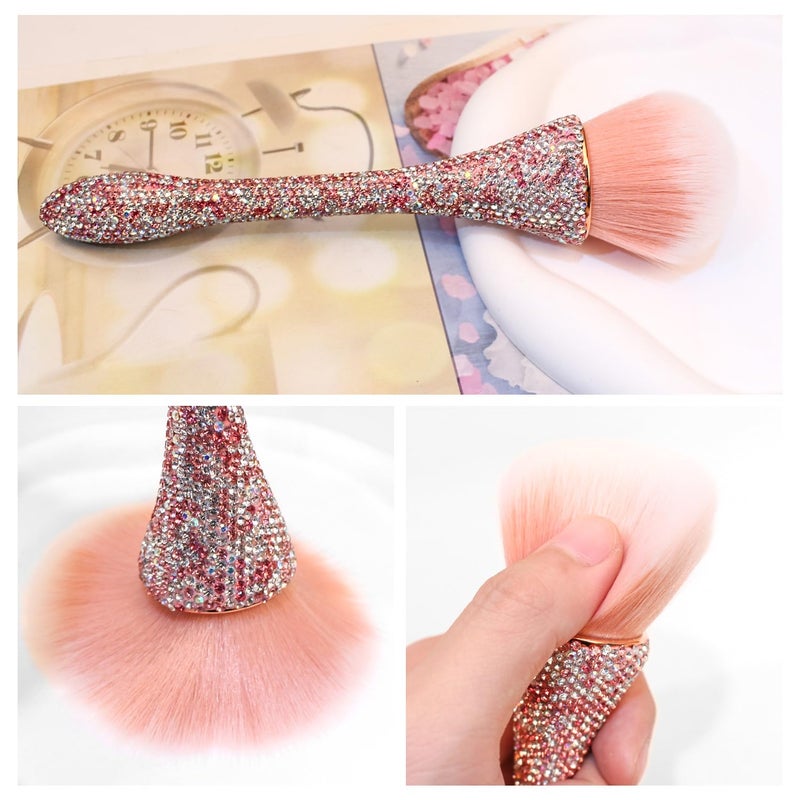 WOKOTO 1pcs Pink Shiny Rhinestone Nail Art Dust Brushes For Acrylic Nails Powder Remover Brushes Loose Face Cosmetics Blending Liquid Foundation Powder Make Up Brushes Nail Trimming Cleaning Tools - Image 3