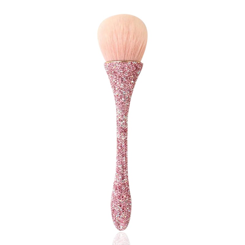 WOKOTO 1pcs Pink Shiny Rhinestone Nail Art Dust Brushes For Acrylic Nails Powder Remover Brushes Loose Face Cosmetics Blending Liquid Foundation Powder Make Up Brushes Nail Trimming Cleaning Tools - Image 1